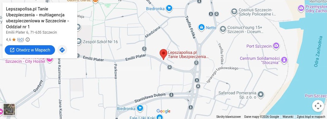 Mapa dojazdu - Lepszapolisa.pl, Emilii Plater 6, Szczecin