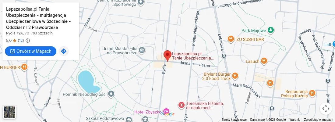 Mapa dojazdu - Lepszapolisa.pl, Rydla 79a, Szczecin Prawobrzeże